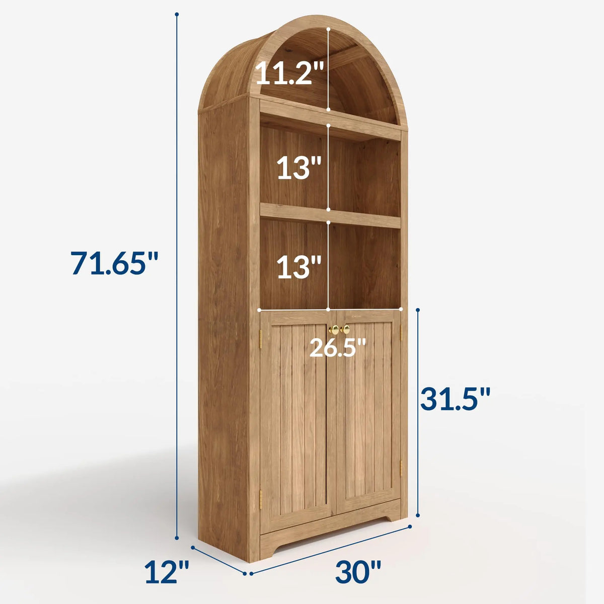 HiMISS Arched Bookcase With Doors Storage Cabinet And Shelves