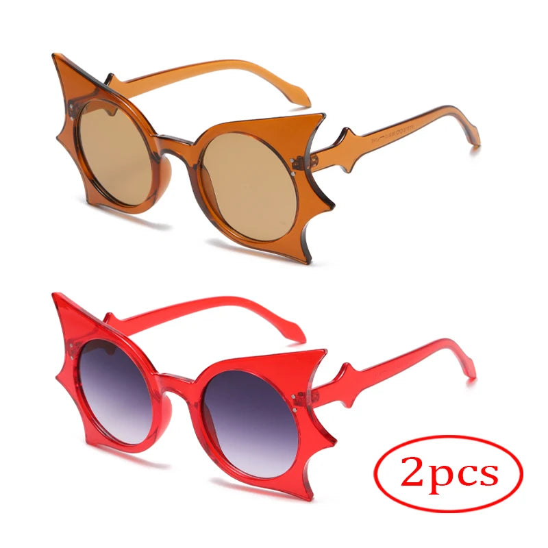 2pcs Large Frame Bat Shaped Sunglasses Innovative Uv400 Color Gothic Men And Women Street Sun Glasses