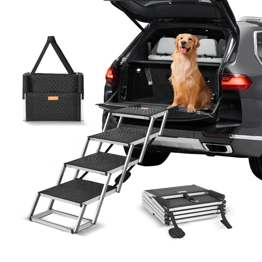 SucceBuy Folding Dog Stair For Cars Portable Aluminum Pet Steps